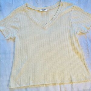 Zenana Outfitters Beige V-Neck Ribbed Tee